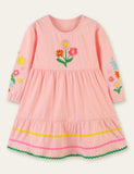 Flower Embroidered Long Sleeve Dress - CCMOM