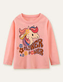 Flower Unicorn Printed Long Sleeve T-shirt - CCMOM