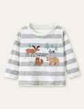 Forest Animal Printed Striped Long Sleeve T-shirt - CCMOM