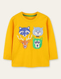 Four Animal Friends Printed Long-Sleeved T-shirt - CCMOM