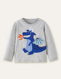 Funny Dinosaur Appliqu¡§| Long Sleeve T-shirt - CCMOM