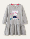Garden Embroidered Kitten Appliqu¡§| Long Sleeve Dress - CCMOM