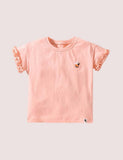 Girl Bee&Flower Embroidered 100% Cotton Ruffle T-shirt - CCMOM