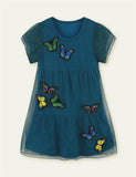 Girl Butterfly Decor Mesh Cuffs Casual Dress