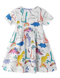 Girl Dinosaur Full Print Short Sleeves Dress - CCMOM