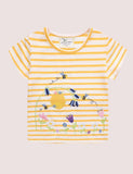 Girl Flower Embroidered Short Sleeves Stripe Tee - CCMOM