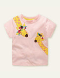 Girl Giraffe Appliqu¡§| Short Sleeves T-shirt - CCMOM