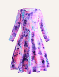 Girls' Printed Long Sleeve Dress - CCMOM