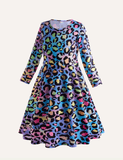 Girls' Printed Long Sleeve Dress - CCMOM