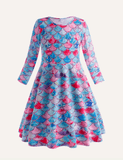Girls' Printed Long Sleeve Dress - CCMOM
