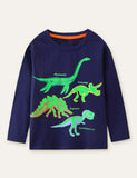 Glowing Dinosaur Printed Long-Sleeved T-shirt - CCMOM