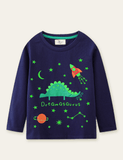 Glowing Dinosaur Rocket Printed Long Sleeve T-shirt - CCMOM