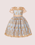 Gold Bow Embroidered Mesh Party Dress - CCMOM