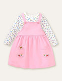 Guinea Pig Flower Embroidered Strap Dress + Long Sleeve T-shirt - CCMOM
