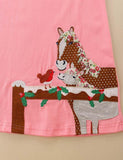 Horse and Bird Appliqu¨¦ Long Sleeve Dress - CCMOM