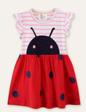 Ladybug Striped Appliqu¡§| Dress - CCMOM