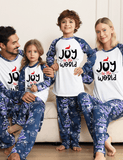 Letter Printed Blue Stitching Family Matching Pajamas - CCMOM