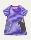 Lovely Mouse Appliqu¡§| Striped Short Sleeve Toddler Dress - CCMOM