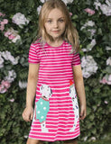 Lovely Mouse Appliqu¡§| Striped Short Sleeve Toddler Dress - CCMOM