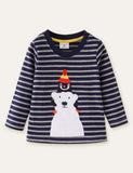 Penguin and Polar Bear Appliqu¡§| Striped T-shirt - CCMOM