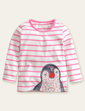 Penguin Embroidered Long Sleeve T-shirt - CCMOM
