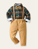 Plaid Shirt Overalls Gentleman Party Set - CCMOM