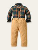 Plaid Shirt Overalls Gentleman Party Set - CCMOM