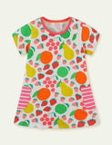 Pocket Short Sleeve Cartoon Round Neck Dress - CCMOM