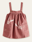 Rabbit Appliqu¡§| Embroidered Strap Dress + Floral Printed Shirt - CCMOM