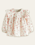 Rabbit Appliqu¡§| Embroidered Strap Dress + Floral Printed Shirt - CCMOM