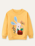 Rabbit Carrot Appliqu¡§| Flower Embroidered Sweatshirt - CCMOM