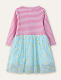 Rabbit Flower Printed Mesh Long Sleeve Dress - CCMOM
