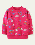 Rainbow Clouds Pony Print Terry Long-Sleeved Sweater - CCMOM