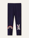 Rainbow Embroidered Rabbit Appliqu¡§| Leggings - CCMOM