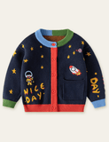 Rocket Planet Embroidery Sweater Cardigan - CCMOM