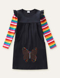 Sequined Butterfly Rainbow Long Sleeve Dress - CCMOM