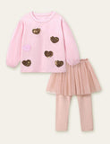 Sequined Love Sweatshirt Mesh Set - CCMOM