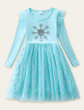 Sequined Snow Mesh Long Sleeve Dress - CCMOM