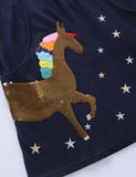 Sequined Unicorn Appliqu¡§| Star Embroidered Rainbow Dress - CCMOM