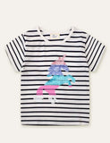 Sequined Unicorn Striped T-shirt - CCMOM