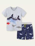 Shark Appliqu¡§| T-shirt Suit