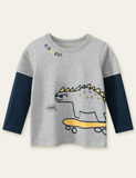 Skateboard Dinosaur Printed Long Sleeve T-shirt - CCMOM