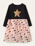 Star Printed Mesh Long Sleeve Dress - CCMOM