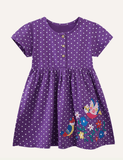 Summer girls dress short sleeve knitted cute embroidery - CCMOM