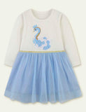 Swan Appliqu¡§| Mesh Long Sleeve Dress - CCMOM