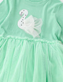 Swan Appliqu¡§| Mesh Long Sleeve Dress - CCMOM