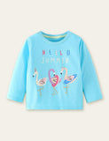 Three Flamingo Printed Long-Sleeved T-shirt - CCMOM