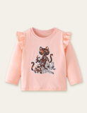 Three Sequined Kitten Long-Sleeved T-shirt - CCMOM