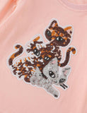 Three Sequined Kitten Long-Sleeved T-shirt - CCMOM