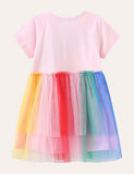 Today Only-Toddler Girl Rainbow Short Sleeves Tulle Dress - CCMOM